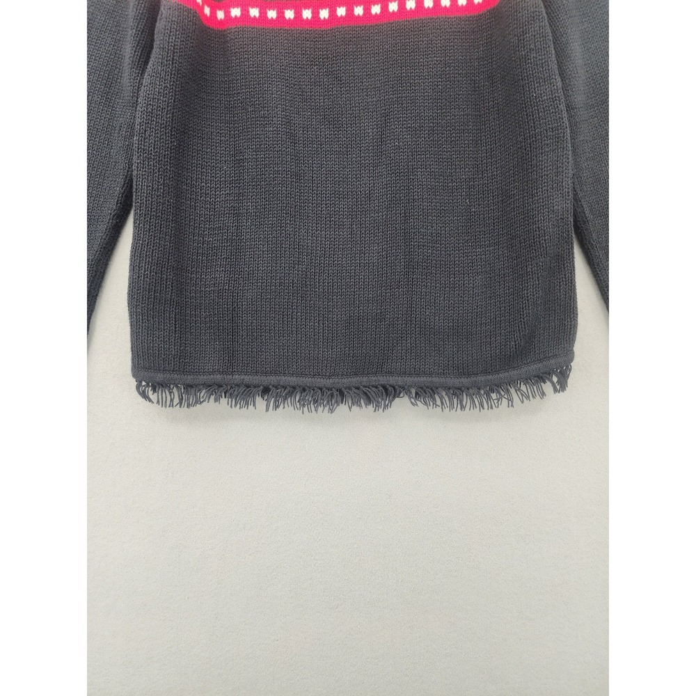Hanna Andersson Fair Isle Fringe Sweater Charcoal Gray Neon Cotton Knit Medium - Picture 8 of 12